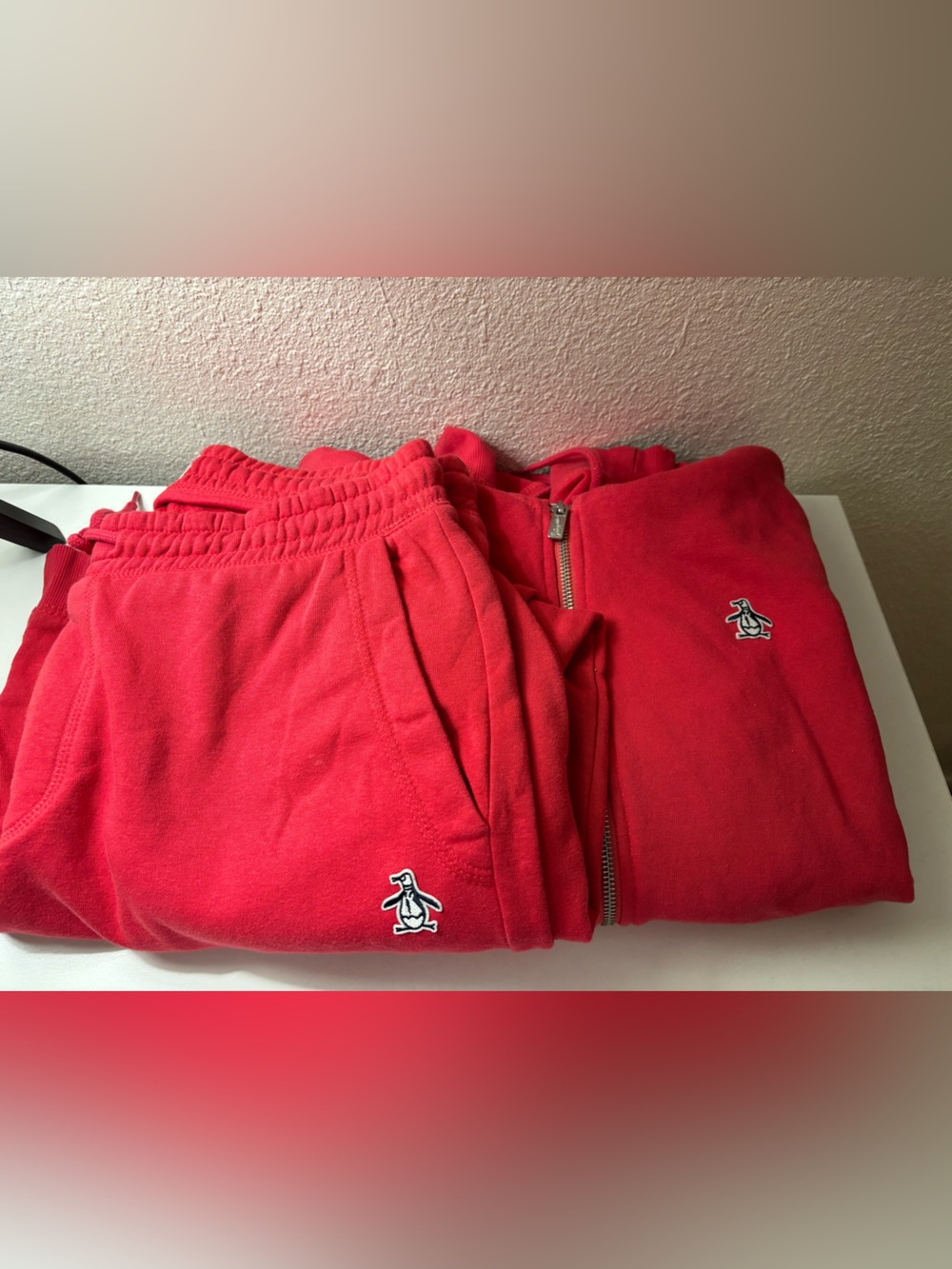 Original Penguin Red Men's Sweatpant Jogger Set with Logo